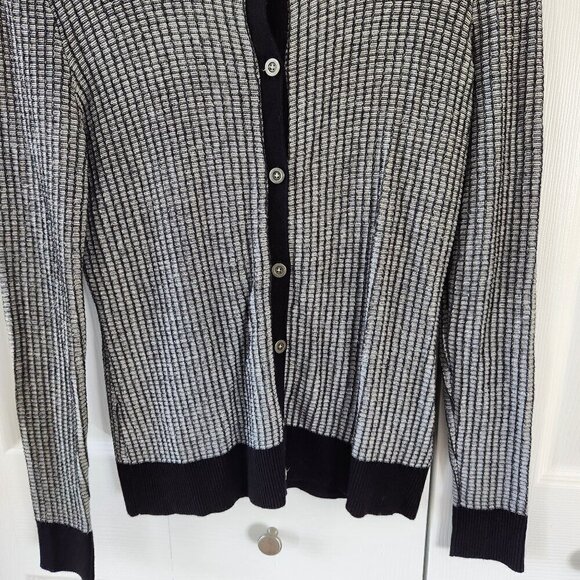 Daisy Fuentes Black/White Knit Button Up Long Sleeve Sweater - Picture 8 of 9